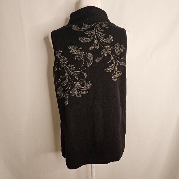 Chico's Lurex Scroll Print Sweater Tank Gold Detail Sleeveless Size 2 US Large - Picture 3 of 10